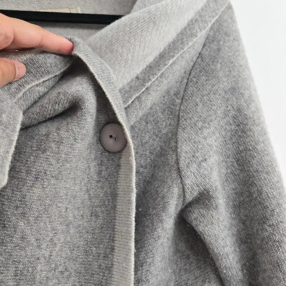 AIDA Italy Wool Open Front Cardigan Sweater L Gray Wrap Draped Cozy Quiet Luxury - Picture 3 of 8